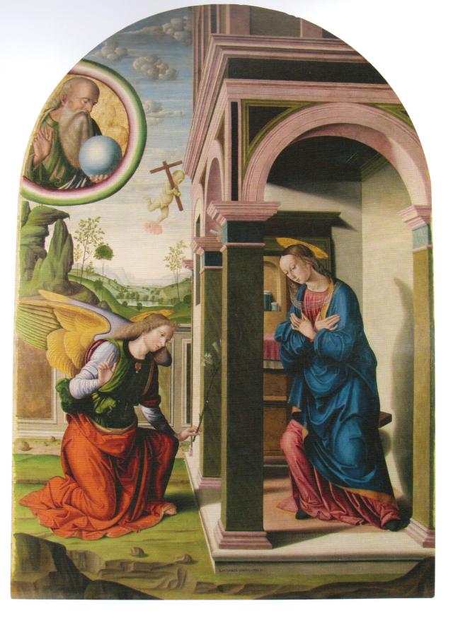 Annunciation by Giovanni Santi c 1490. Thanks to the Comune of Senigallia for the image.